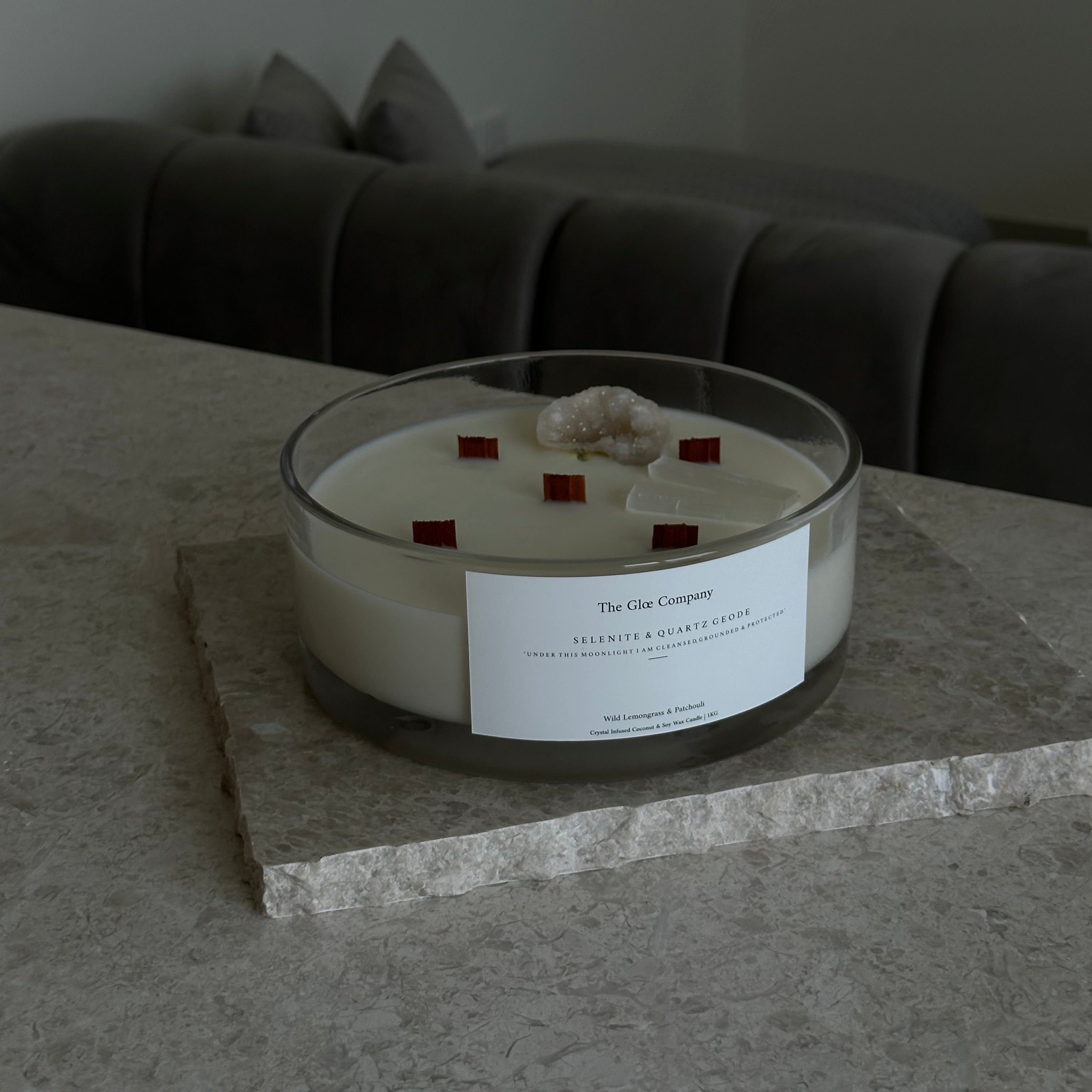 Lemongrass & Patchouli - 1kg (Crystal-Infused Candle)